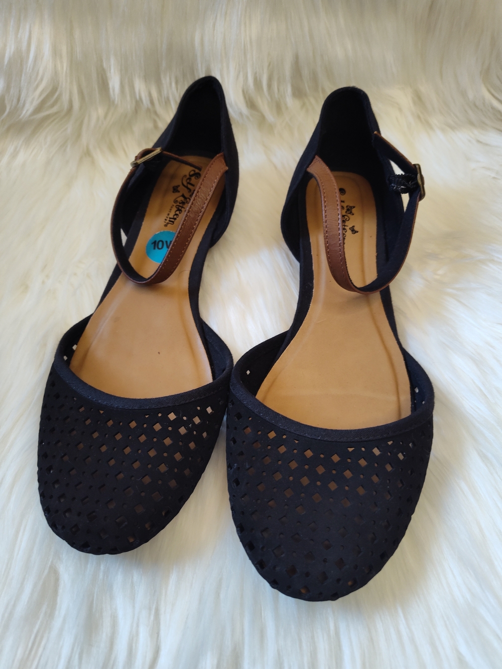 Women's Black Laser-Cut Ankle Strap Flats